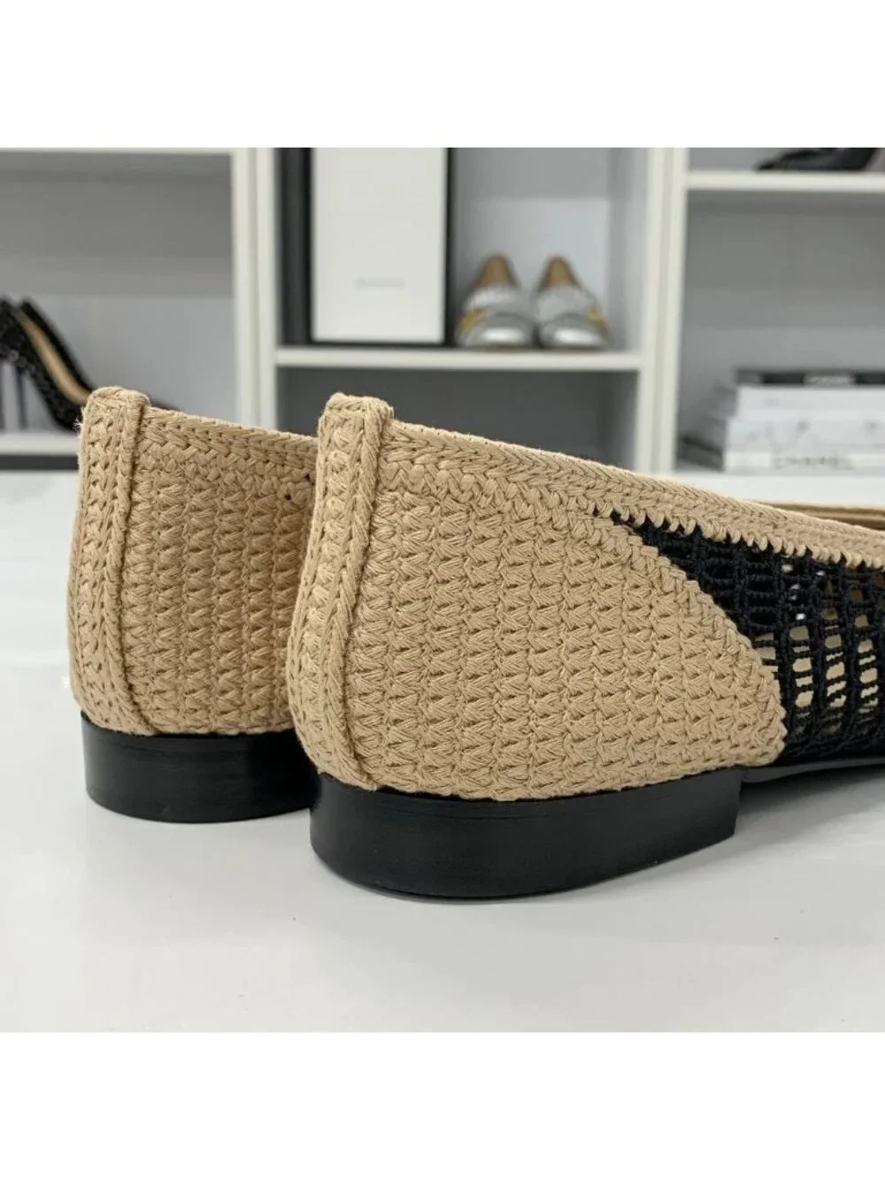 Chanel Ballerina CC Logo Raffia Ballet Shoes Beige